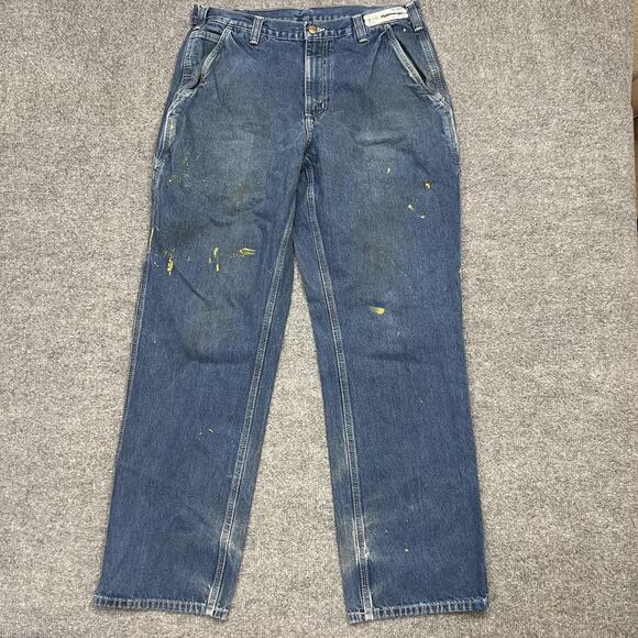 Carhartt Jeans Mens 34x34 Dungaree Fit Utility Painter Work Pants Distressed - Picture 1 of 11